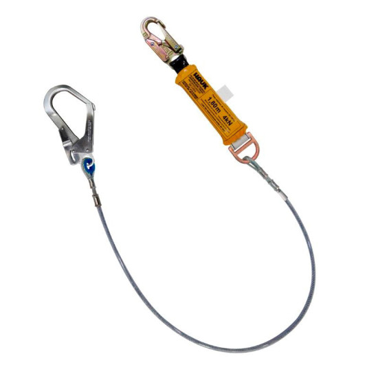 DF1G  Línea de vida con amortiguador de caída factor 1, de cable de acero de 1/4″, un gancho de 3/4″ y un gancho de 2 1/4″