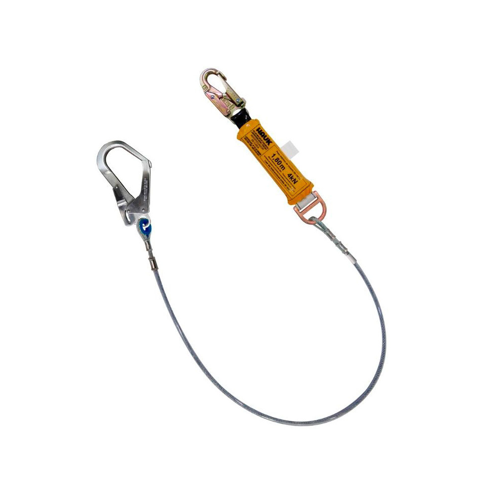 DF1G  Línea de vida con amortiguador de caída factor 1, de cable de acero de 1/4″, un gancho de 3/4″ y un gancho de 2 1/4″