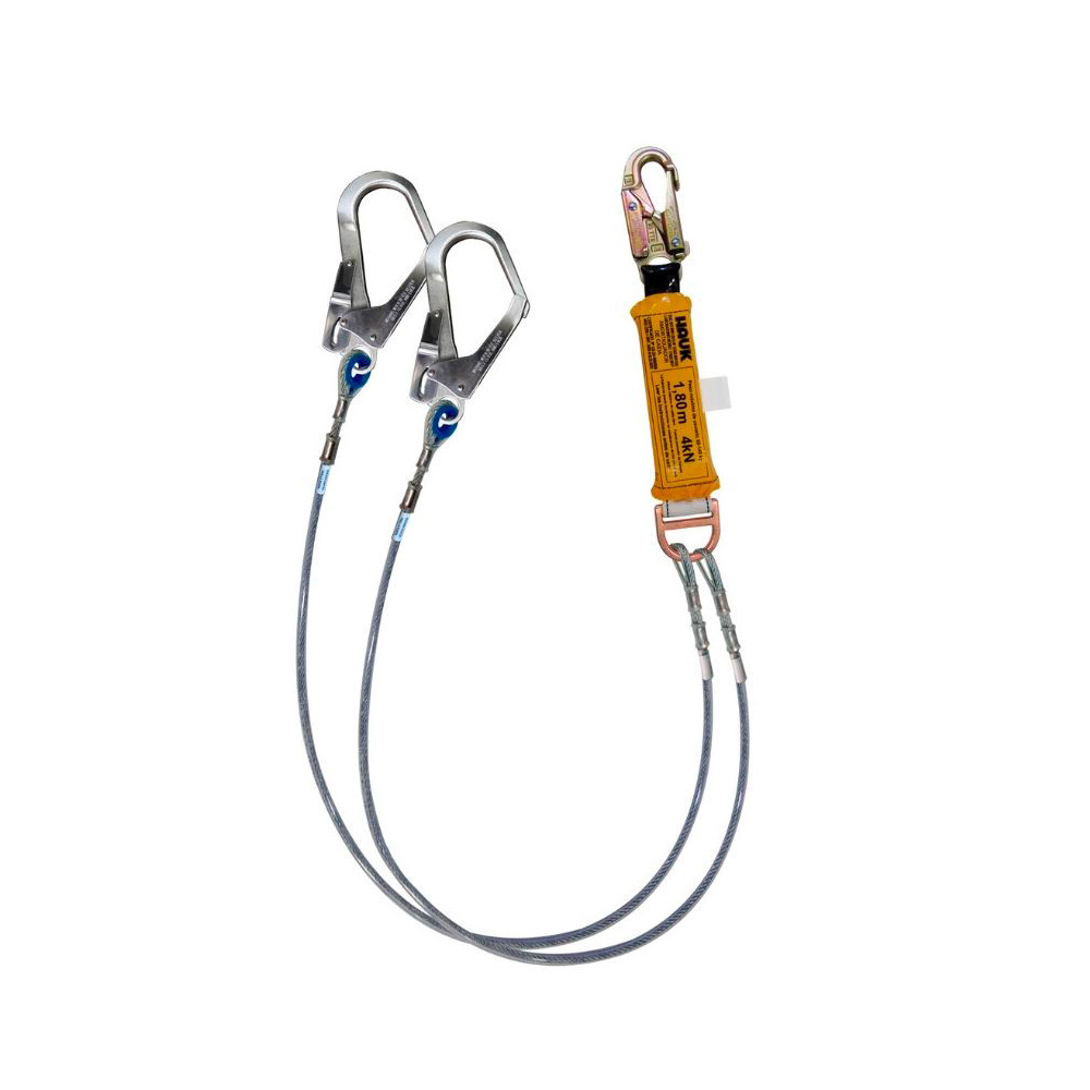 DF2G Línea de vida doble con amortiguador de caída de cable de acero 1/4″, un gancho de 3/4″ y dos ganchos de 2 1/4″