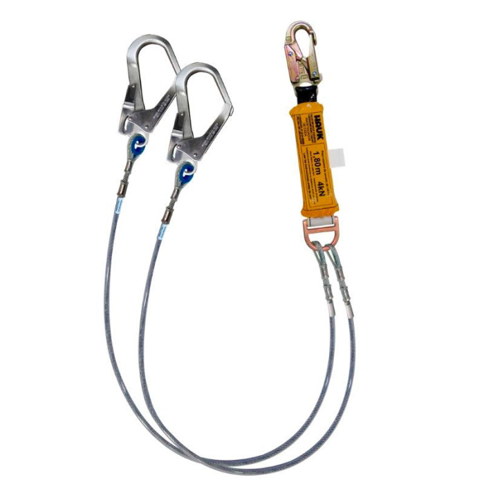 DF2G Línea de vida doble con amortiguador de caída de cable de acero 1/4″, un gancho de 3/4″ y dos ganchos de 2 1/4″