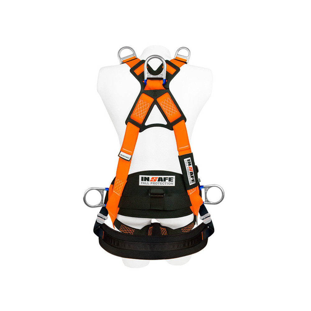 v  Arnés en X, 6 argollas para espacios confinados con soporte lumbar y asentadera